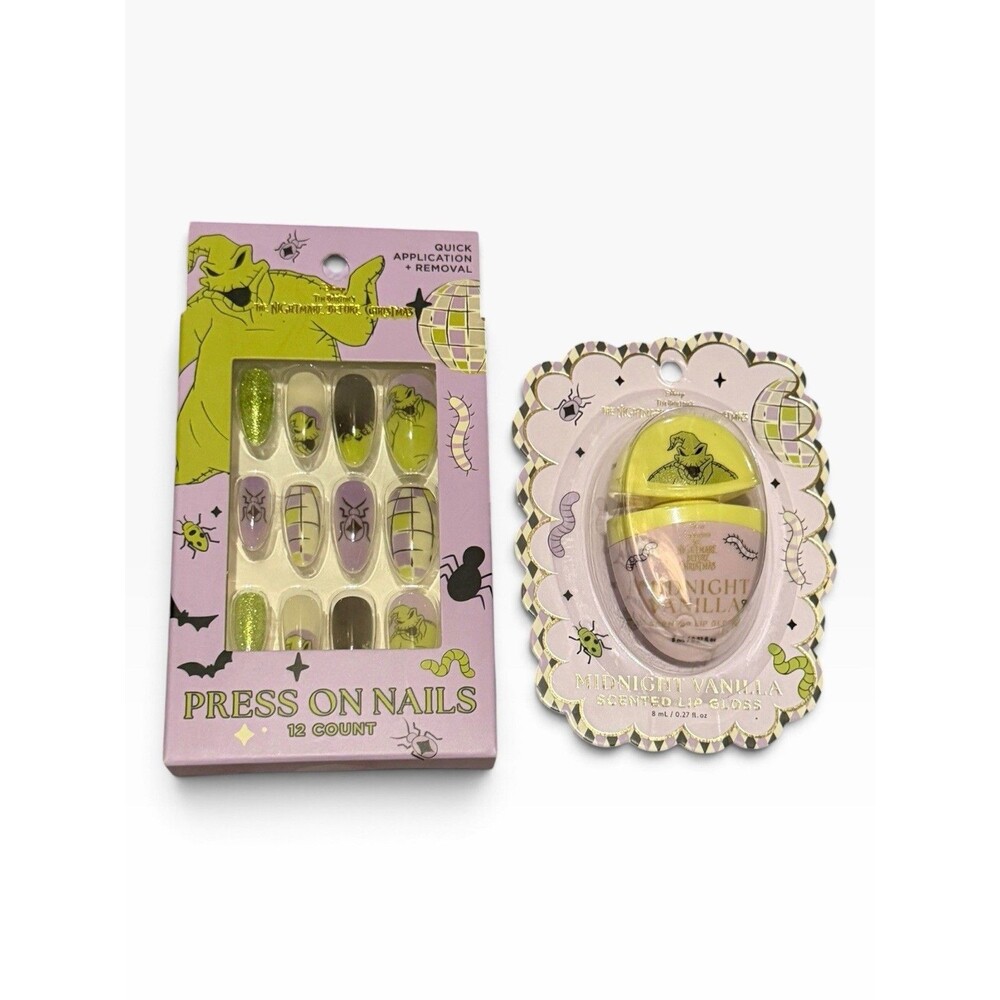 Nightmare Before Christmas Oogie Boogie Press On Nails & Lip Gloss Set NIP
